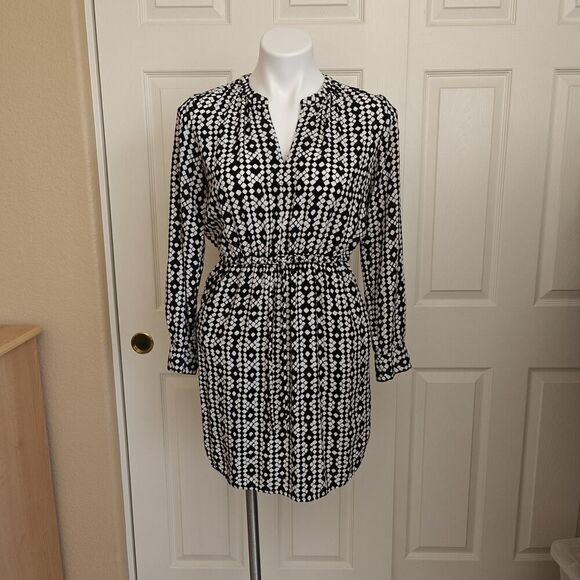 Ann Taylor LOFT diamond print tie waist shirt dress sz SP - Picture 2 of 10